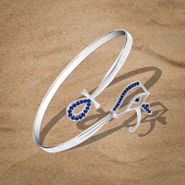 اسورة وجات و مفتاح الحياة مرصعة باحجار الزركون الازرق البراقة - Image 2